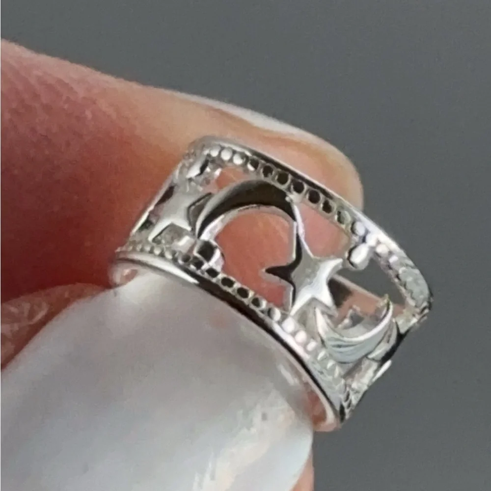 Sterling Silver Moon and Star Ear Cuff